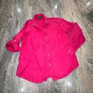 Lauren Ralph Lauren Medium Womens 100% Linen Pink Button Down Shirt